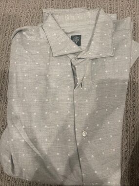Eleventy Light Gray Button-Down with White Dot Pattern